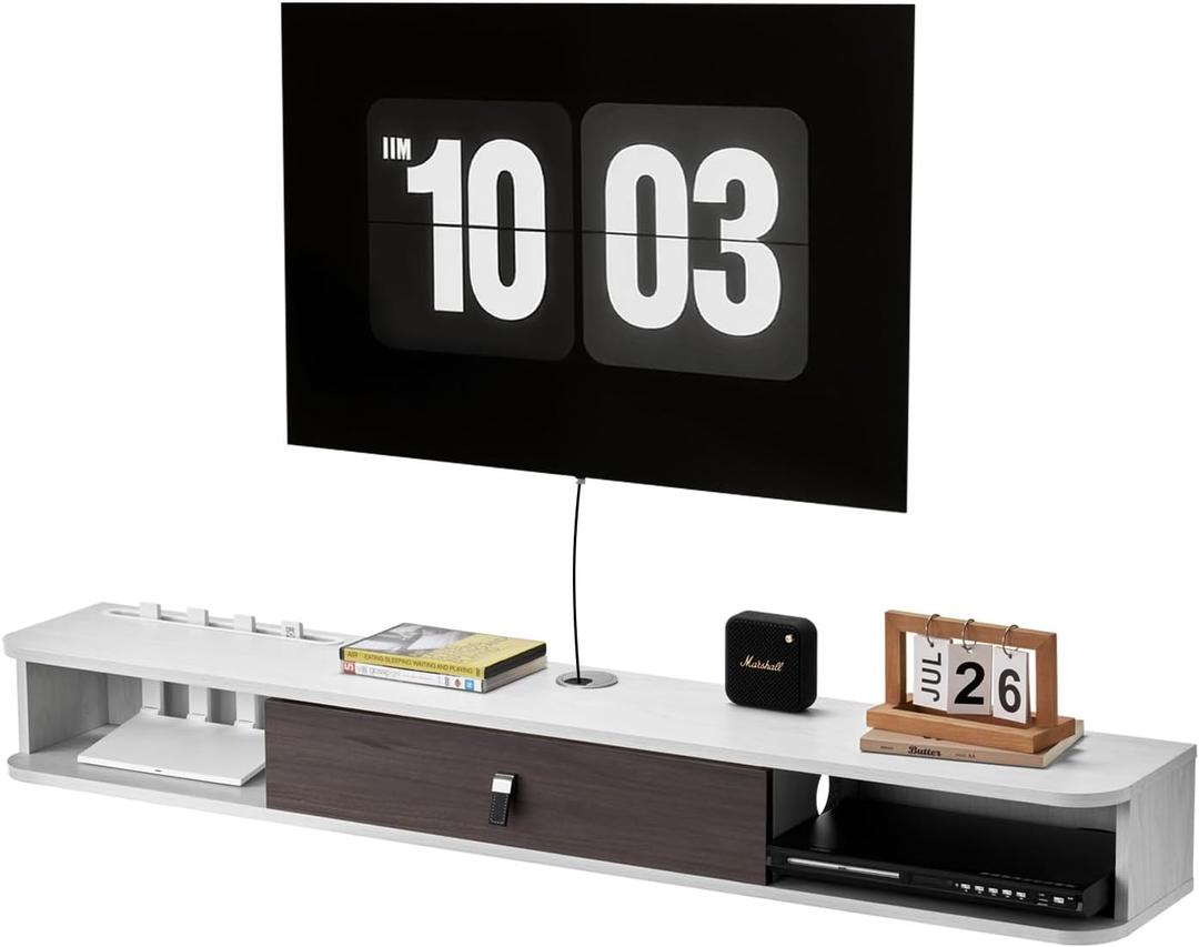 VEVOR Modern Floating TV Stand Wall Mounted, 55'' Under TV Shelf Floating Media Console Entertainment Center with Storage Cabinet, for Living Room & Bedroom, White