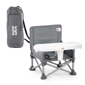 Bright Starts Pop N Sit Portable Booster Seat, 3-in-1 Floor Seat, Travel High Chair & Toddler Booster with Feeding Tray, Indoor/Outdoor, Grey, 6 Months 3 Years