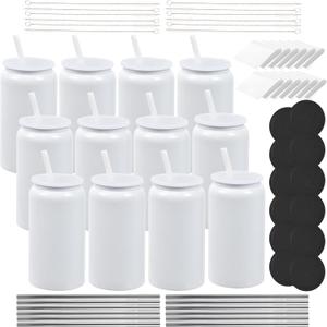12 Pack 16 oz Sublimation Tumblers Blanks Glass Cups with Cup lid and straw,Stainless Steel double wall insulated Cups Blank, for Craft DIY