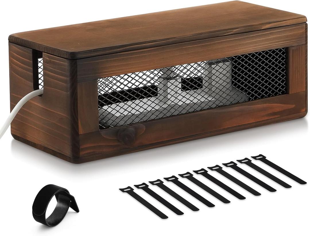 Chunful Extra Large Cable Management Box, 16'' Wood Cord Hider Organizer with Ventilation Nets & Organizer for Power Strip, TV Wires & Desk Cable Storage, Magnetic Lid Hide Floor Cables