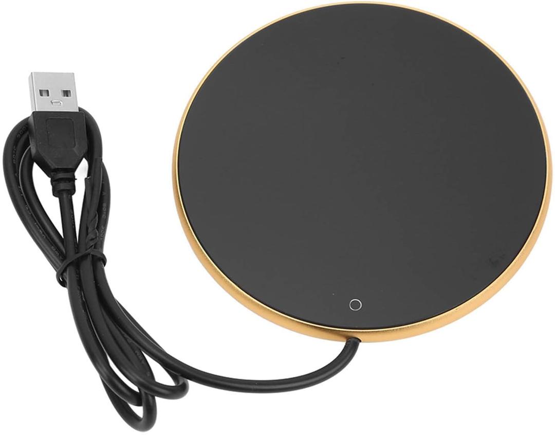 USB Coffee Mug Warmer 55C Constant Temperature with Auto Shut Off for Safety Tempered Glass Desktop Warmer for Tea Milk Office Home Use (Gold)