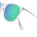 Classic Retro Round Polarized Sunglasses, TAC Mirror Lens Trendy Designer Style Shades for Women Men UV400 Protection, Transparent Frame/Green Lens