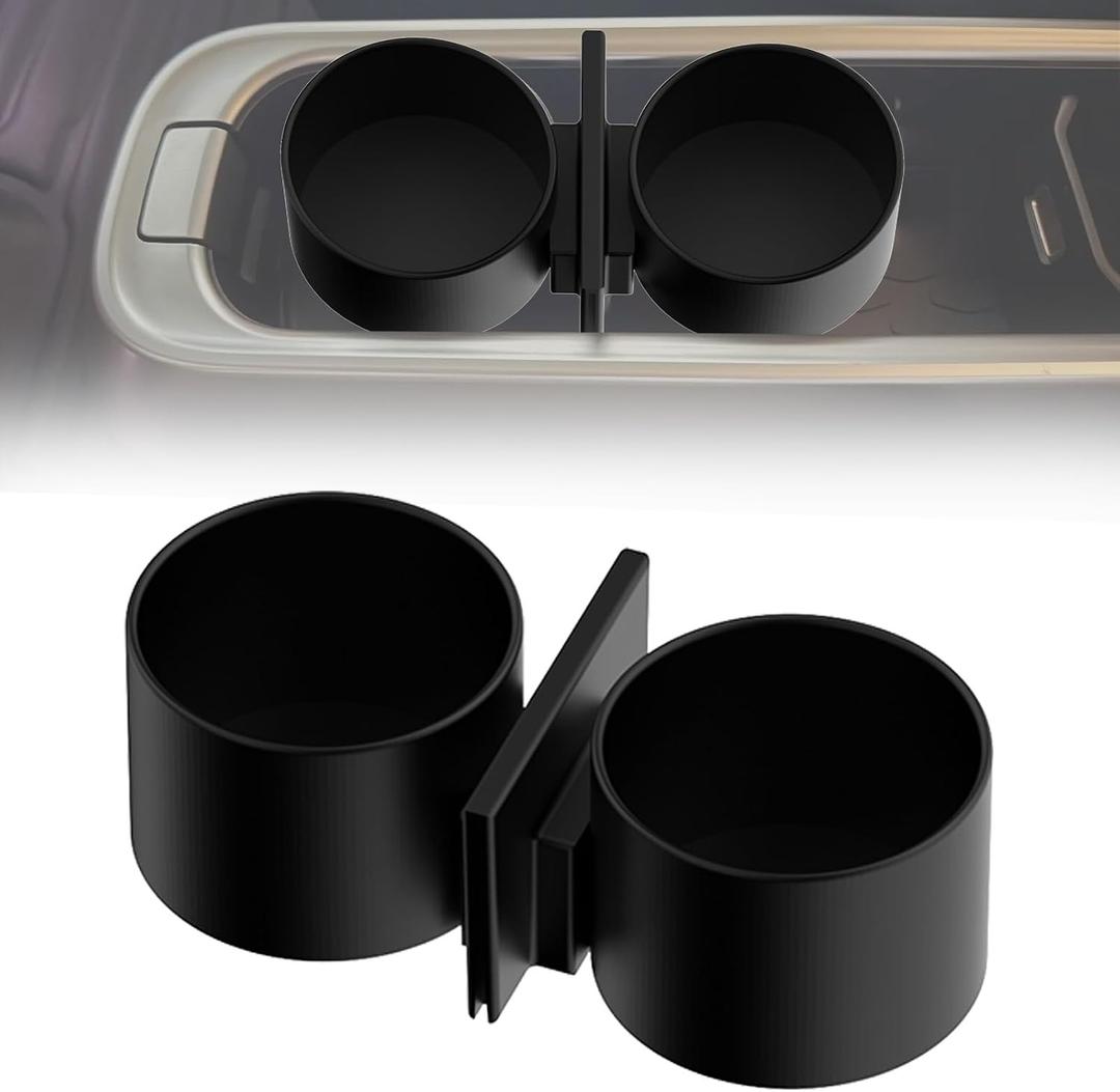 Dual Cup Holder Insert Compatible with ID.Buzz Buzz Box | 84mm (3.31") Wide Holders Fit Most Cups, Holds 2 Cups or Water Bottles, No Tools Needed（Black）