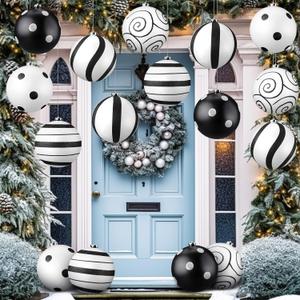 Meooeck 6 Pack Black and White Party Decor 6'' Glitter Black and White Ornaments Graduation 2025 Classroom Decoration Plastic Hanging Ornaments for Birthday Wedding Bridal Shower