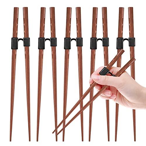 5 Pairs Reusable Training Chopsticks Helpers for Beginner Trainer Learner, Japanese Wooden Chopsticks pack and Holder Helper Set, Dishwasher Safe, L8.86Inch (6.Rosewood Tortoiseshell)