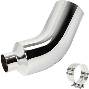 Chrome Plated 4'' Inlet 8'' Outlet Diesel Exhaust Elbow Tip with Clamp, 4 Inch Side Exit Exhaust Tip, 23'' Length Turndown Exhaust Pipe For Trucks,Pickups and Cars