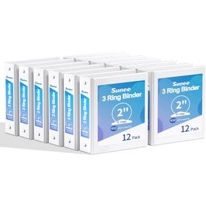 SUNEE 2 Inch Binders 3 Ring 12 Pack Bulk, PVC-Free Clear View 2" Binders (Fits 8.5x11 Inches) for School, Office & Home Use, White