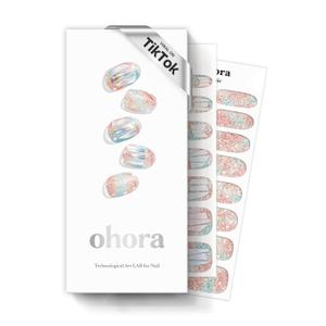 ohora Semi Cured Gel Nail Strips (N Newtro no.1) - White, Metallic, Works with Any UV/LED Lamps, Salon-Quality, Long Lasting, Easy to Apply & Remove - Includes 2 Prep Pads, Nail File & Wooden Stick