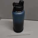 [2-IN-1 LID] Insulated Water Bottle with Silicone Boot (36hrs Cold/18hrs Hot) - DIY Stickers, Leakproof, BPA Free, 32 oz (Cyan Black)