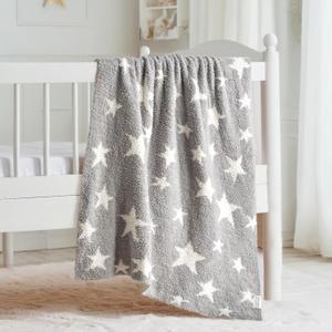 Soft Plush Baby Blanket for Boys Girls with Little Star Printed, Fleece Fuzzy Toddler Nursery Blanket Lightweight Warm Cozy Throw Blanket for Baby Crib, Bed, Rabbit, Light Gray, 30"x40"