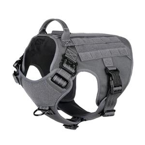 ICEFANG Tactical Dog Harness, X-Large Size,2X Metal Buckle,Working Dog MOLLE Vest with Handle,No Pulling Front Leash Clip,Hook and Loop Panel (Grey,XL (Pack of 1))