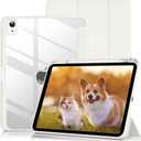 Case for iPad (A16) 11th Generation 11 Inch 2025, iPad 10th Generation 10.9 Inch 2022 with Pencil Holder, Clear Transparent Back Shell Shockproof Cover, White
