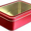 hadaaya Red Metal Party Favor Tin Box with Clear Lid – Multipurpose Storage Container for Cookies, Jewelry, Crafts, Gifts, Pencils & More – Perfect Christmas Gifting Tin – 7.25 x 5.25 x 2.25 Inches