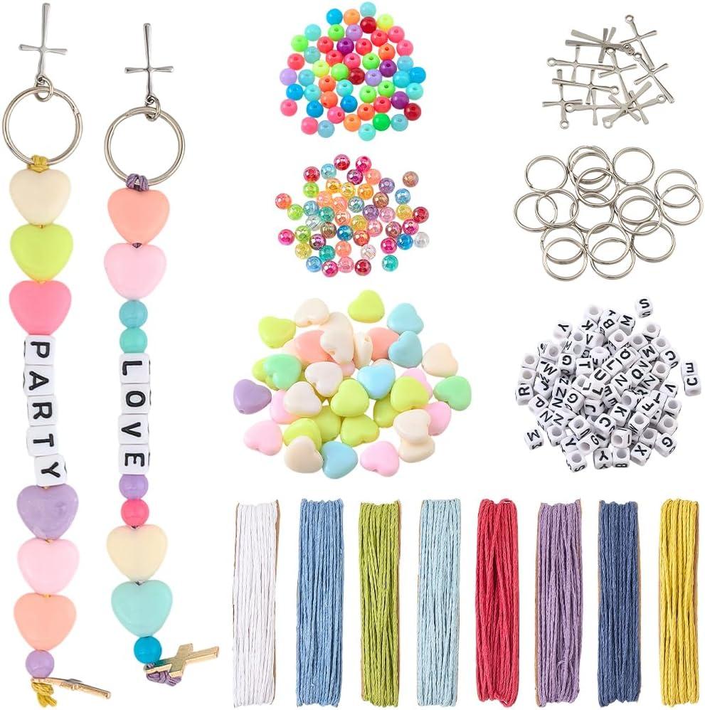 SUNNYCLUE 1 Box 20 Sets Alphabet Keychain Kit Enamel Cross Beads Acrylic Square Letter Heart Alloy Light Gold Silver Crosses Spacer Bead Keyring Kits for Jewelry Making Kits Christmas Adult Gifts