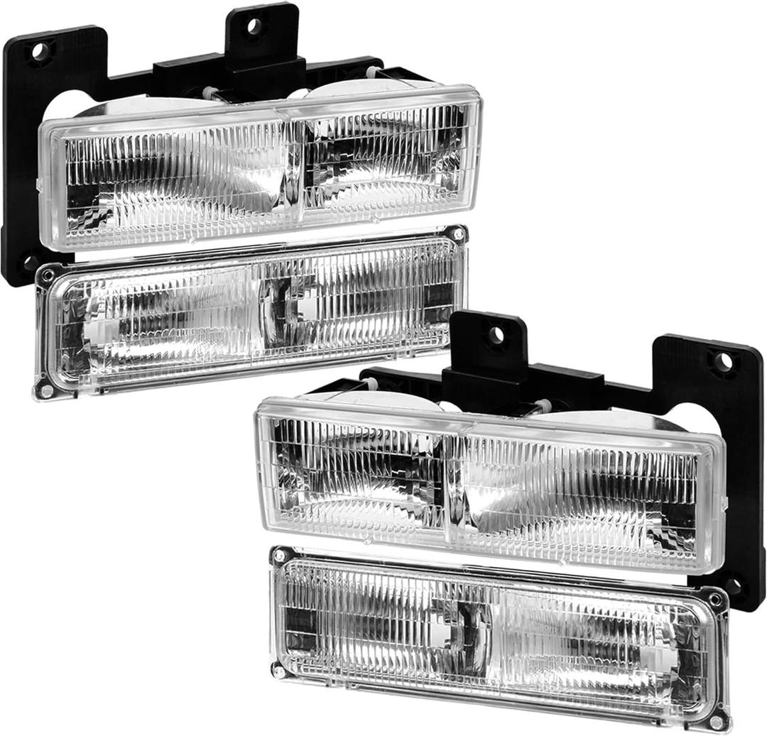 Headlights w/Bumper Lights Assembly compatible with 1994-1999 Chevy GMC C/K Silverado 1500 2500 3500 Suburban Yukon,Replace GM2520128 GM2521128