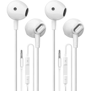 Wired Earbuds 2 Pack, in-Ear Headphones HiFi Stereo Earbuds, Wired Earphones with Microphone Volume Control Compatible with iPad, Laptop, MP3, Android Smartphones, Fits All 3.5mm Jack Device