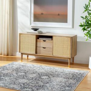 Livabliss x Vivir Lorelai Vintage Washable Area Rug, 2'7" x 7'10", Medium Gray, (3' x 8')