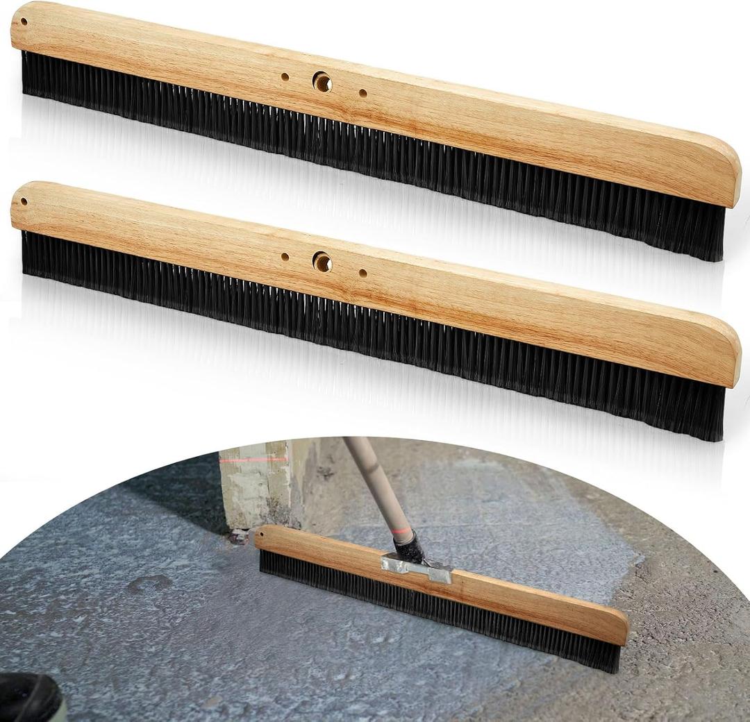 2 Pack 36 Inch Concrete Broom Finishing Tools Without Handle Wood Backed Brush Push Brooms with Mounting Threads for Concrete Finishes Hard Floors Yards