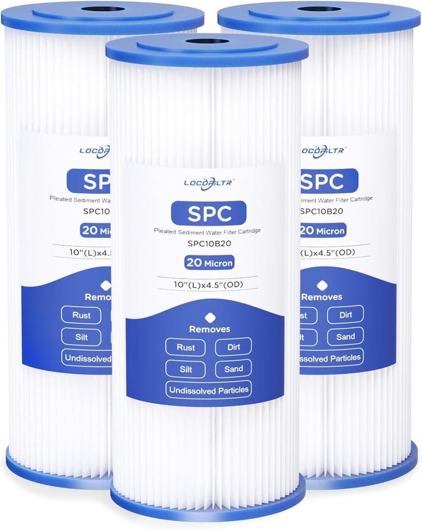 FXHSC Whole House 20 Micron 10" x 4.5" Pleated Sediment Well Water Filter Cartridge Replacement for ECP20-BB, S1-BB, W20CLHD, SPC-45-1020, AO-WH-PREL-RP, WHKF-WHPLBB, WFHDC3001 (Pack of 3)