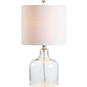 JONATHAN Y Gemma Glass Bell Table Lamp 19", Clear
White Linen Round Shade, Chrome Metal Hardware, Rotary Switch, Transitional Minimalist Style, LED Bulb Included