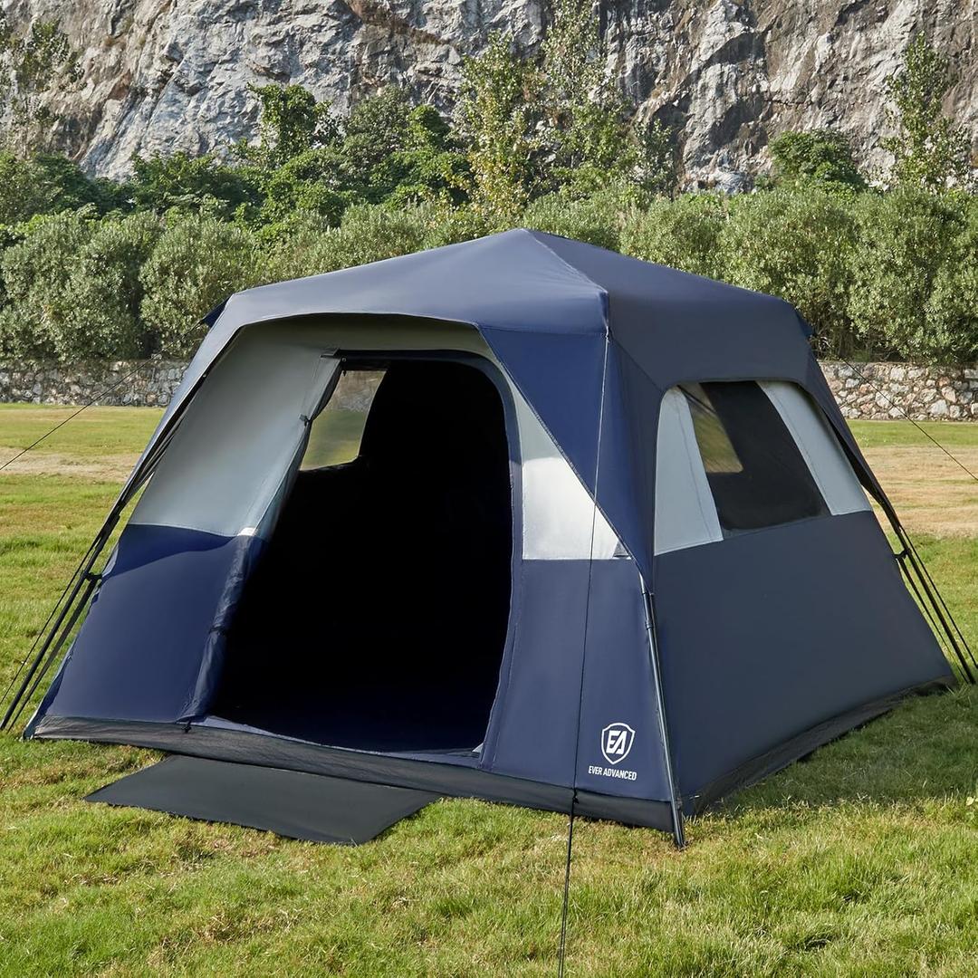 EVER ADVANCED 6 Person Camping Tent, Blackout Design Tent for Camping Instant Cabin Tents for Family with Rainfly, 60s Easy Setup, Water-Resistant, 108 x 108 x 73"