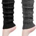 2 x Loritta Womens Leg Warmers Winter Warm Knit Long Boot Socks Slouch Knee High 80s for Party (B7-2 Pairs(black+dark Grey))