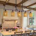 5-Light harmhouse Kitchen Island Light Fixture, Linear Chandelier for Dining Room, 5-Light Rustic Pendant Light Over Table, Handmade Woven Farmhouse Wicker Chandelier, 30x15x30 inches