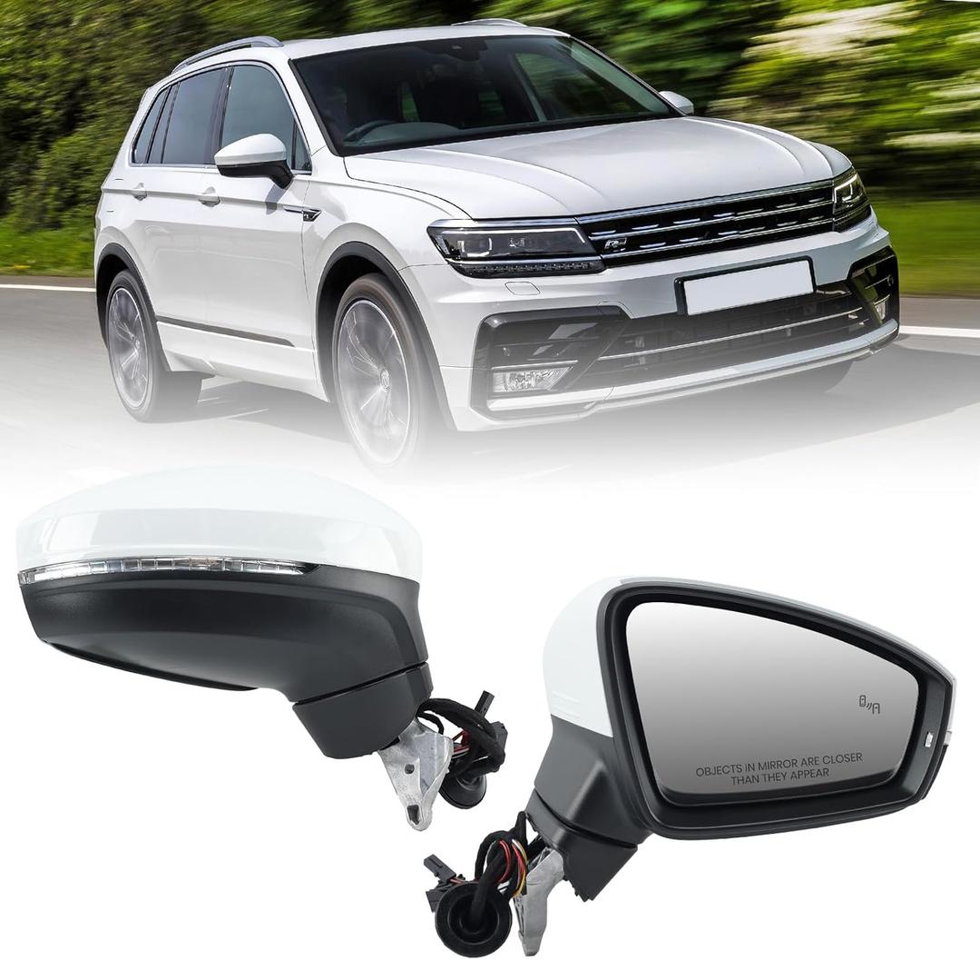 Right Passenger Side Mirror Compatible with Volkswagen Tiguan 2018 2019 2020 2021 2022 2023 2024 2025 Electric Heated with Turn Signal with Blind Spot 6+2 Pins (White)