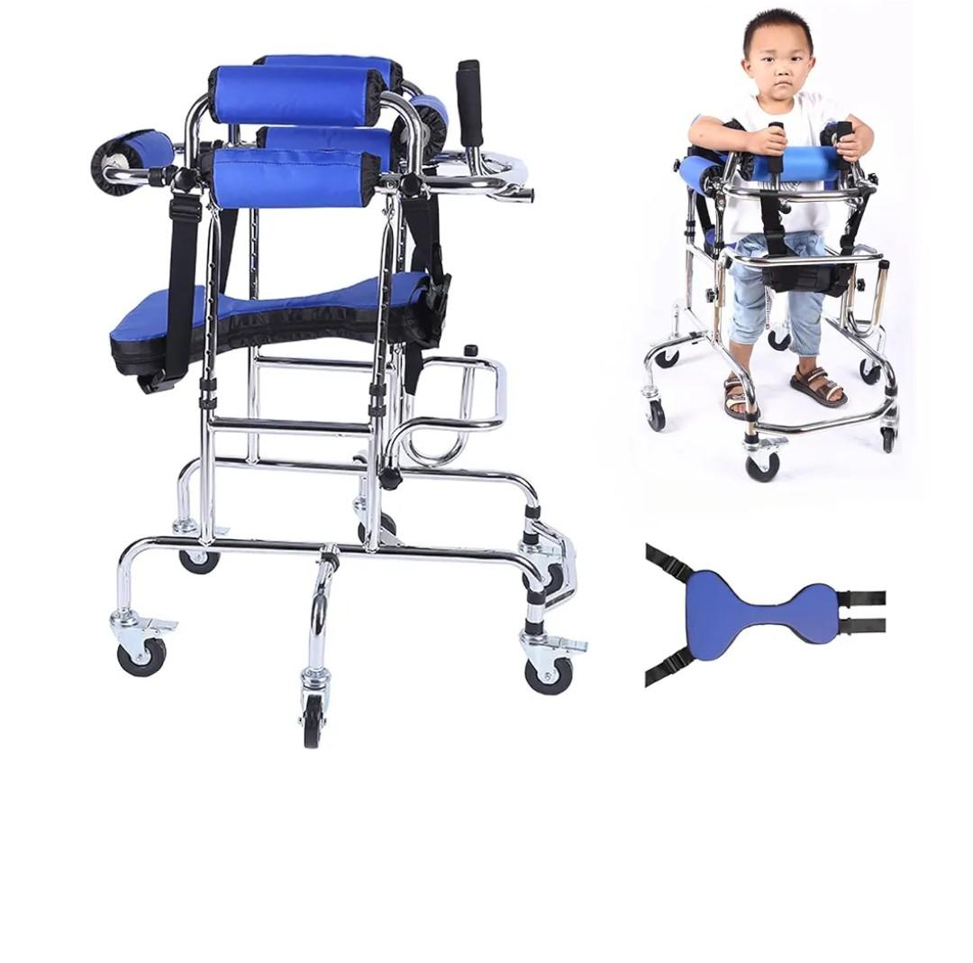Walkers Disabled Children Cerebral Palsy Disabled Kids Walker Six Wheel Anti Tilt Foldable Belt Seat Adjustable Height Width, Disabled Auxiliary Equipment Rehabilitation Training Walking Aid