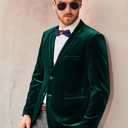 PJ PAUL JONES Mens Velvet Blazer Slim fit Two Button Sport Coat Solid Suit Jacket Dinner Prom Wedding Green L