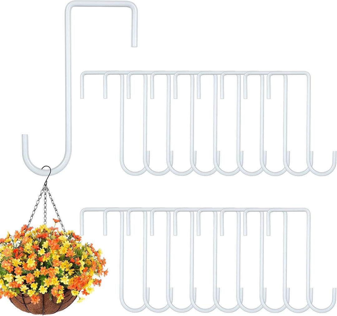 24PCS Vinyl Fence Hooks, 2 x 6 Inches White Powder Coated Fence Hangers Metal Patio Hooks for Hanging Plants & Planters, Lights, Pool Equipment, Bird Feeder (White, 2 x 6 Inch)
