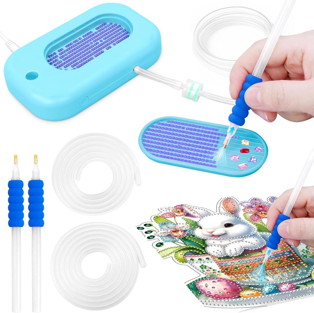 Electric Diamond Art Painting Pen, Vacuum Diamond Painting Pen Tools No Wax Needed for Adult/Kids, Precision Adsorption Diamond Art Pen Accessories, Portable USB Powered Ergonomic Design (Blue)