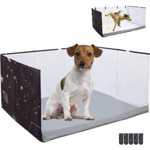 Dog Litter Box with High Walls,Pee Pad Holder Tray for Indoor Dog Potty,No Assembly,No Spill,Waterproof,Easy to Clean,Portable for Travel (Black Star, M-36''Lx23.6''Wx16''H)