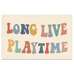 Long Live Playtime Banner, Playroom Decor, Boho Rainbow Canvas Banner Wall Hanging Flag Decor for Toddler Boy Kids Room Nursery Playroom