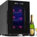 Iceblue Wine Fridge, Digital Temperature Control White & Red Wine 6 Bottle Wine Cooler with Wine Rack, Champagne Wine Cooler Refrigerator for Bar, Home, Kitchen, Gift - Black
