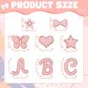 62Pcs Self Adhesive Pearl Letter Patches (A-Z) Star Butterfly Heart Bowknot Flower Glitter Pearl Letter Patches Rhinestone Applique for DIY Clothes, Bags, Shoes Pink