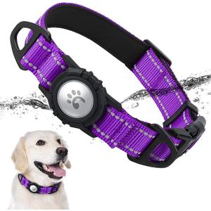 TagME Airtag Dog Collar, Waterproof Reflective Pet Collar with Airtag Holder, Soft Padded and Double D-Rings for Large Dogs, L