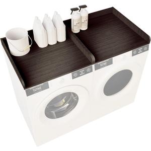 Washer Dryer Countertop with Shelf, 54" x 27" Wooden Laundry Countertop with 2 Hooks & Non-Slip Pads, Washer and Dryer Covers for The Top (Black)