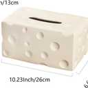 Ceramic Tissue Box Cover, Large Rectangle Cheese-Shape Tissue Box Holder with Bottom, Decorative Tissue Box for Bedroom, Bathroom, Parlors, Office, Vanity, Kitchen Countertop, Desk, Beige