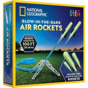 National Geographic Air Rocket Launcher Toy - Launch Glow in The Dark Rockets up to 100 Feet, Kids Outdoor Toys, Toys for Kids 8-12, Glow in The Dark Toys, Rocket Kit, Fun Outdoor Toys