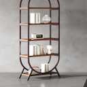 Bookshelf Arched Bookcase, 5 Tier Open Freestanding Display Shelf for Home Office, Living Room, Walnut