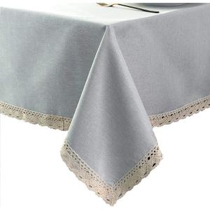EHouseHome Faux Linen Tablecloth with Lace Trim  Waterproof/Spill Proof/Stain Resistant/Wrinkle Free/Oil Proof  for Banquet, Parties, Dinner,Wedding,Holiday,Silver Grey Round 70Inch