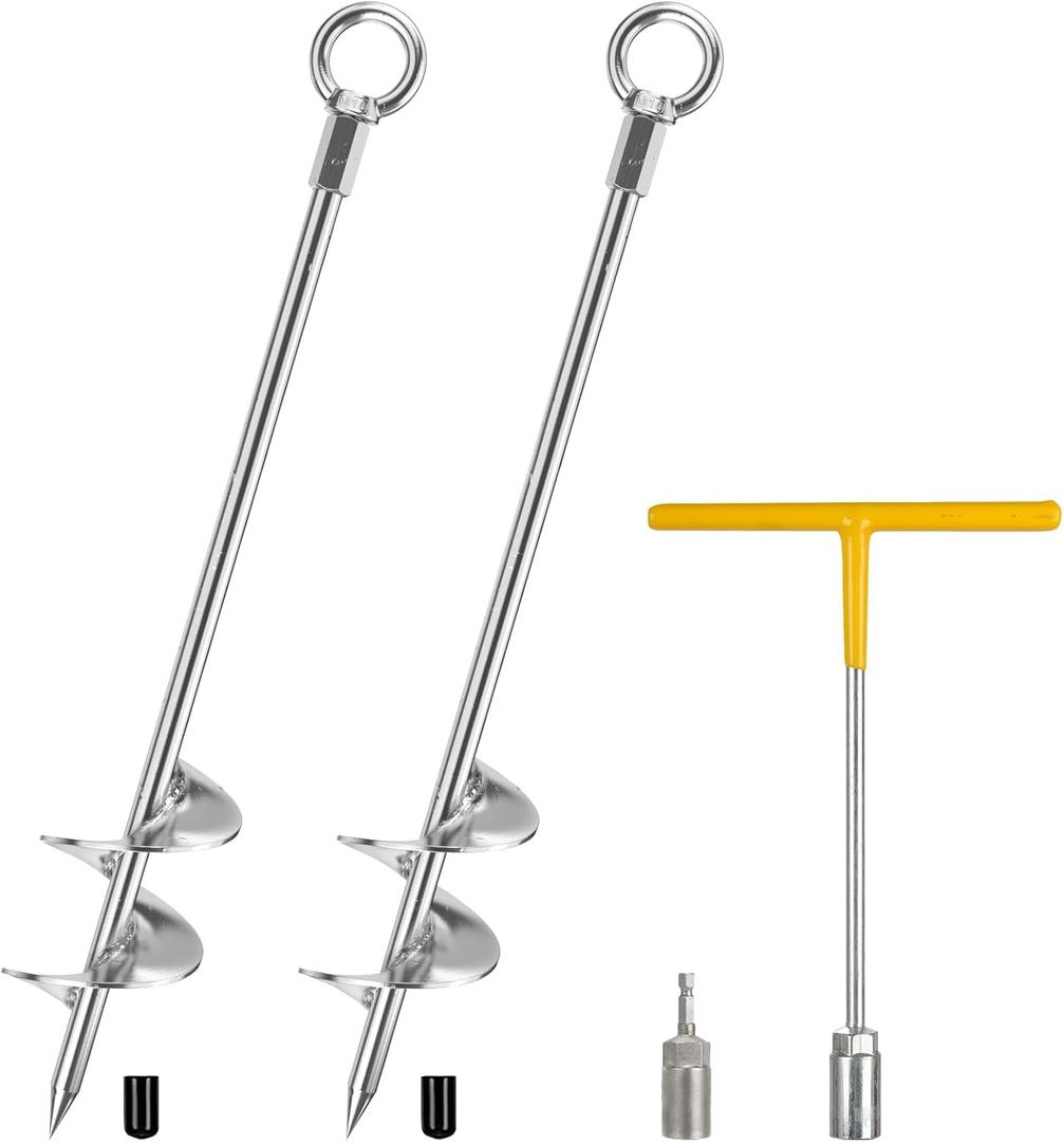 Ground Anchors Heavy Duty, 2 Pack Fully Welded Solid Steel Ground Anchors Screw in with 2.9" Spiral Blade, Trampoline Earth Stakes Auger Anchors for Sheds, Mobile Home, Tent, Swing Set