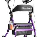 BlessReach Heavy Duty Upright Rollator Walker for Seniors with Seat, Purple