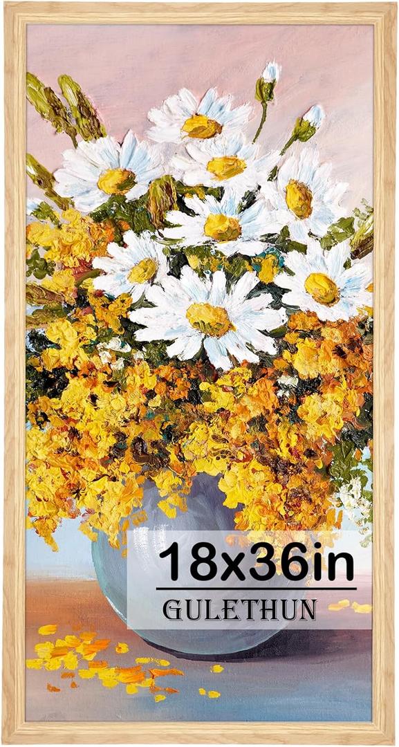 GULETHUN 18x36 Picture Frame, Natural Wood Poster Frame, Home Decor Natural Gallery Frames, Horizontal or Vertical Format, Sturdy, Plexiglass, Large Wall Decor, for Photos, Artworks, Posters
