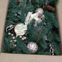 SHareconn 9FT Prelit Christmas Garland Decorations with Multi-Color LED Lights, Battery-Operated Timer, Lighted Garland with Ball Poinsettia for Mantle Table Fireplace Stairs Railing Indoor Decor