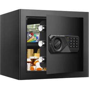 1.6 Cub Small Fireproof Safes for Home, Digital Security Home Safe Fireproof Waterproof with Programmable Keypad Keys and Alarm System, Anti-Theft Document Safe Box for Money Medicines Valuables