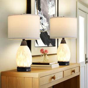 Serteaw 22''Touch Control Table Lamps Set of 2,Stepless Dimmable Bedside Lamps with USB Charging Ports, Black and Cream Living Room End Nightstand Table Lamps with Linen Lampshade, LED Bulbs Included