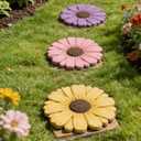Landoraloria Cement Flower Stepping Stone 10 Daisy Garden Path Stone for Yard & Walkway Handcrafted Non-Slip Outdoor Patio Decor Weather-Resistant Cement Stone (Pink)