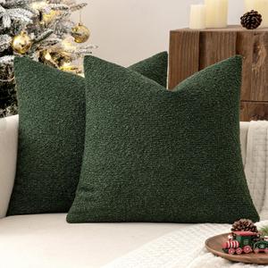 MIULEE 18x18 Inch Decorative Pillow Covers for Couch Bed Set of 2 Textured Boucle Neutral Throw Pillow Covers Dark Green Accent Solid Pillowcases Sofa Living Room Home Decor